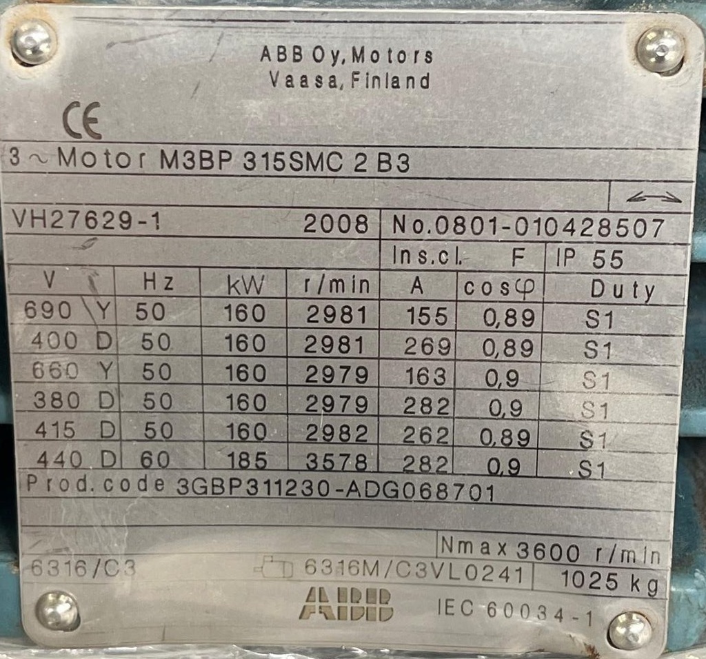 ABB M3BP 315 SMC 2   3GBP311230-ADG+701+68  160 KW