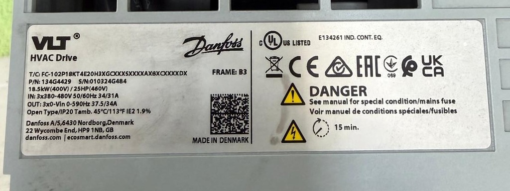 134G4429 VLT HVAC Drive FC 102 DANFOSS