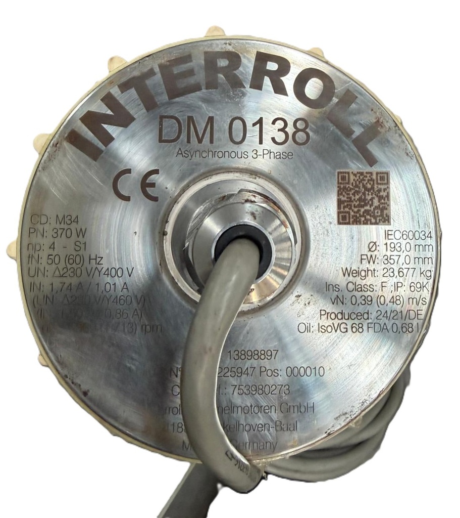 Mototambor Interroll DM 0138 – 370W Trifásico – Ø193mm – NUEVO/EXCEDENTE