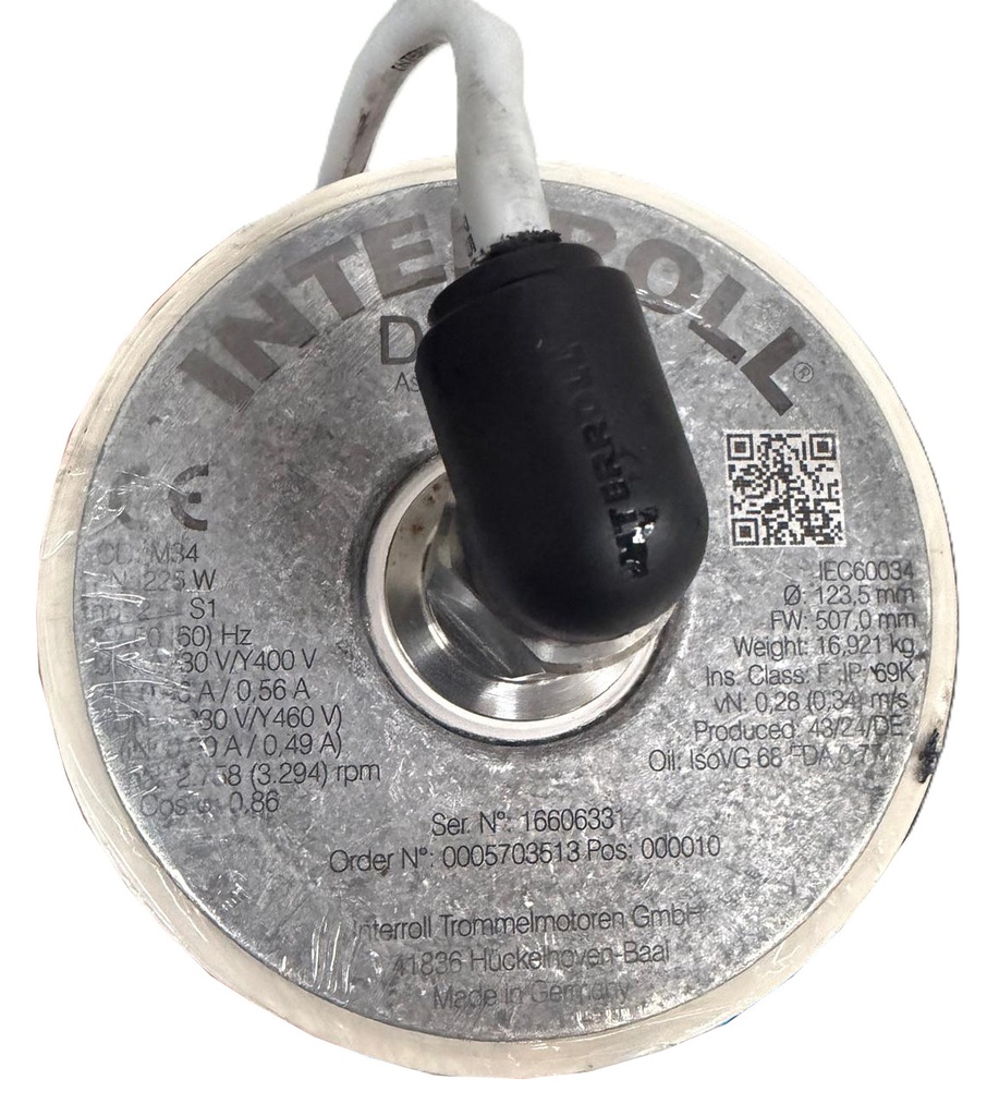 Mototambor Interroll DM 0113 – 225W 2 Polos Alta Velocidad – Ø123.5