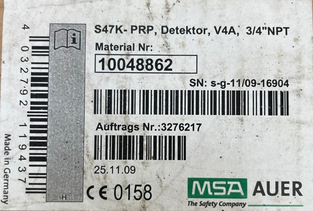 MSA S47K-PRP, Detector, St.St., 3/4NPT