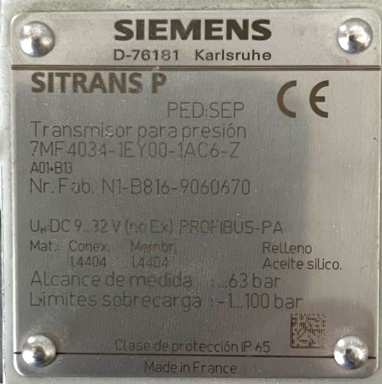 SITRANS P 7MF4034-1EY001AC6-Z DN 4" 