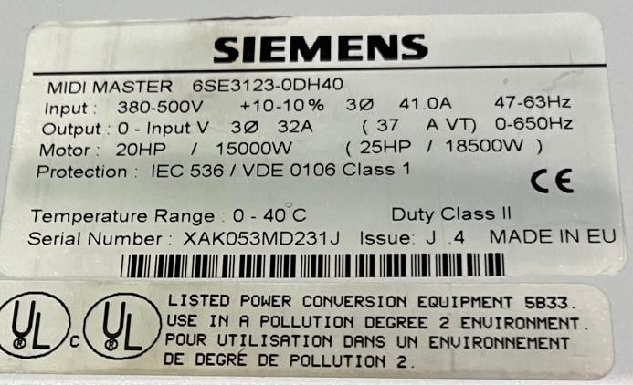 SIMOVERT P MIDI MASTER  6SE3123-0DH40