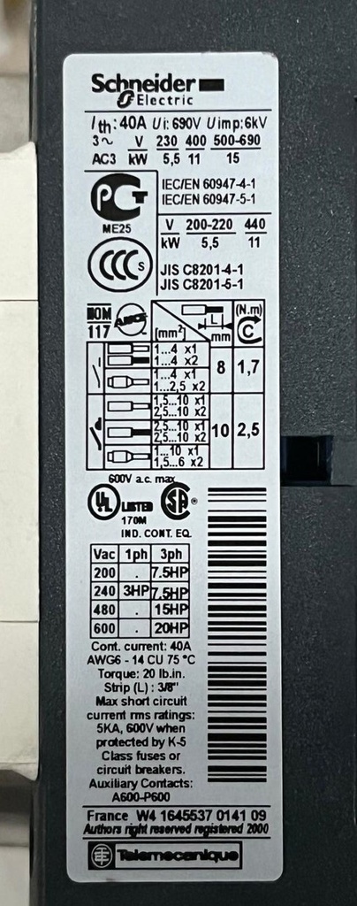  LC1D25F7 TELEMECANIQUE 
