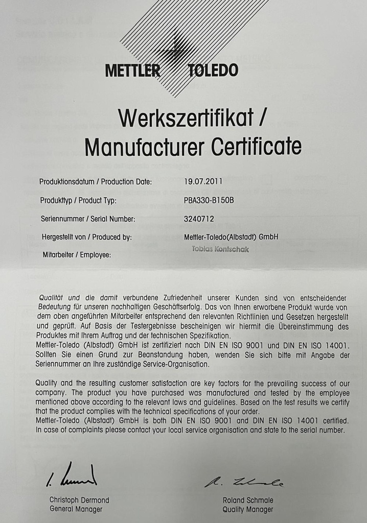 PBA330-B150B METLER-TOLEDO