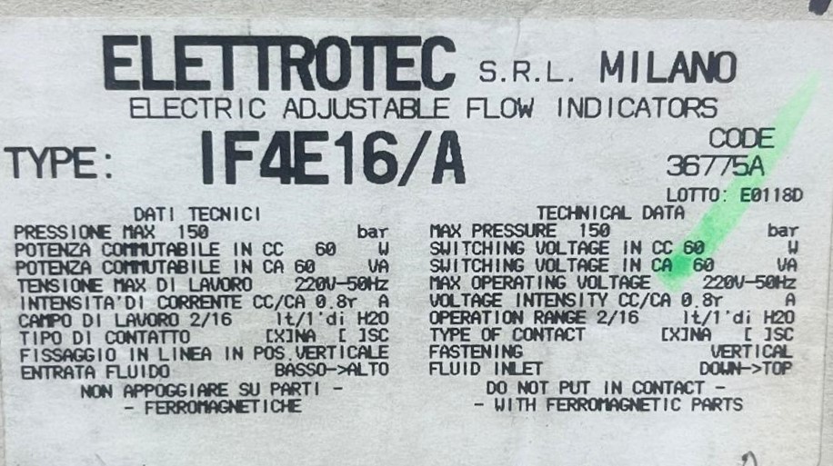 IF4AE16/A FLUXOSTATO FLOW-INDICATOR