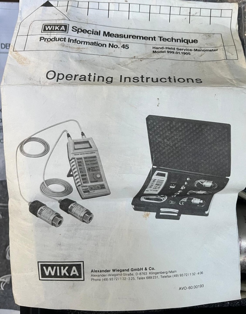 WIKA 999.01.1905 HAND HELD SERVICE MANOMETER