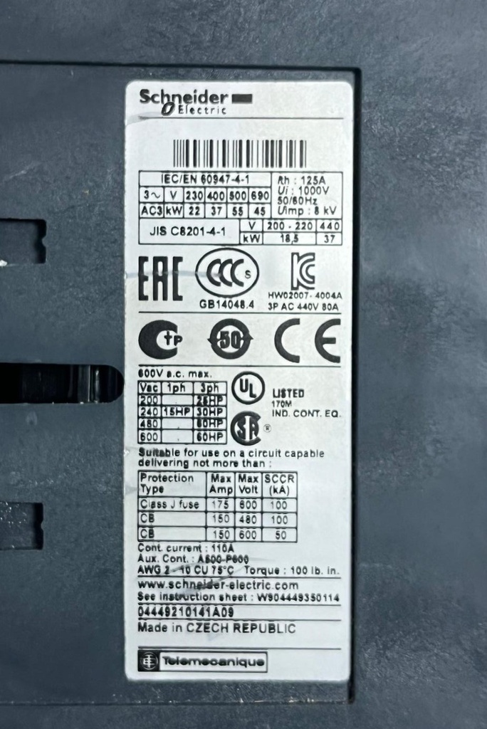 SCHNEIDER CONTACTOR LC1D80F 