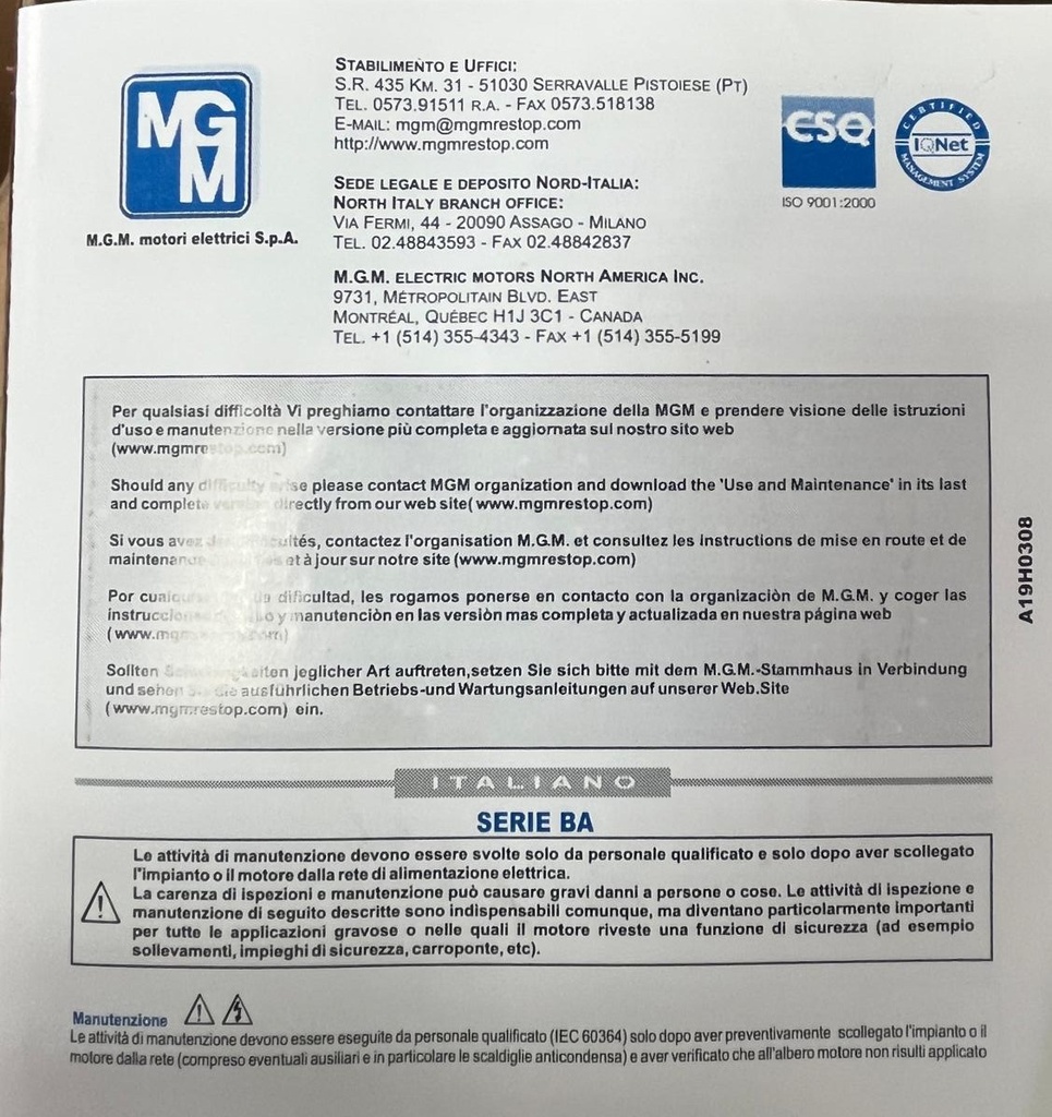 ELECTROIMAN MGM MEC 71 230/400V CA