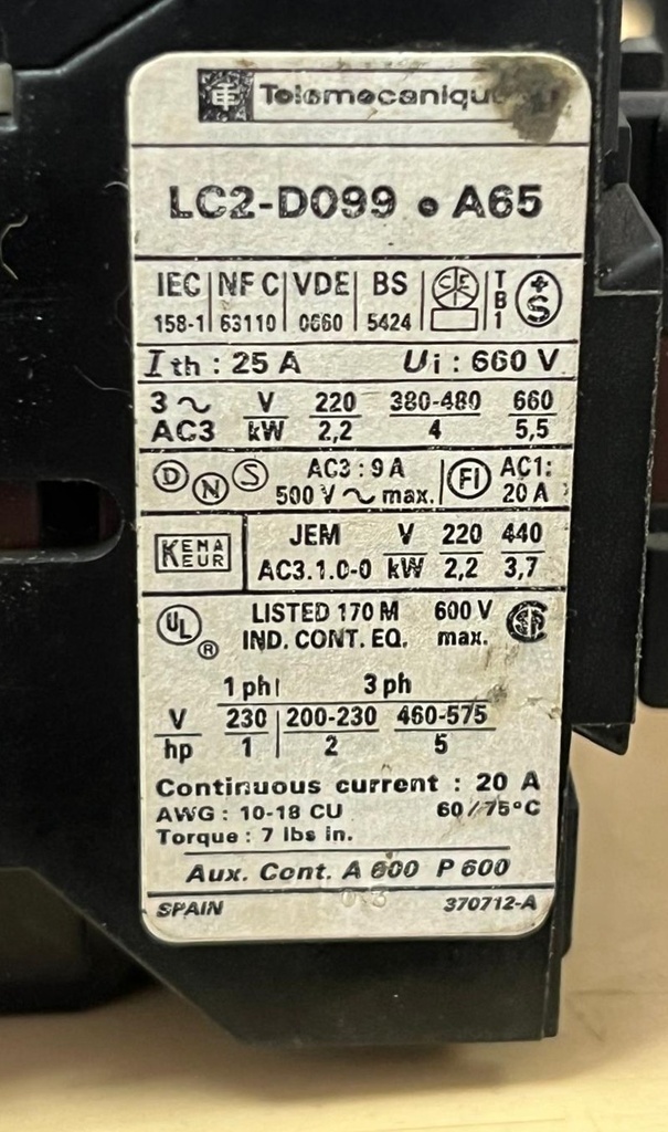 LC2-D099 A65 TELEMECANIQUE