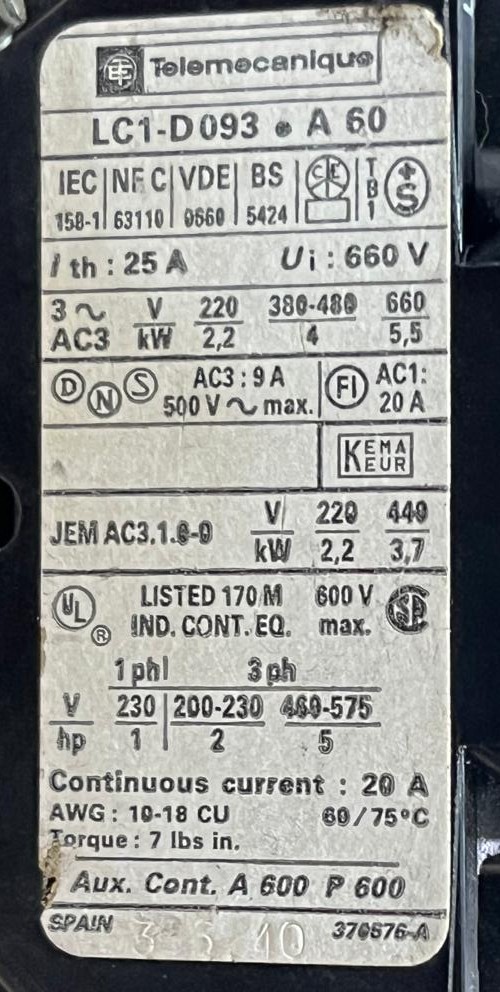 LC1-D93 A60 + LA1-D22 TELEMECANIQUE
