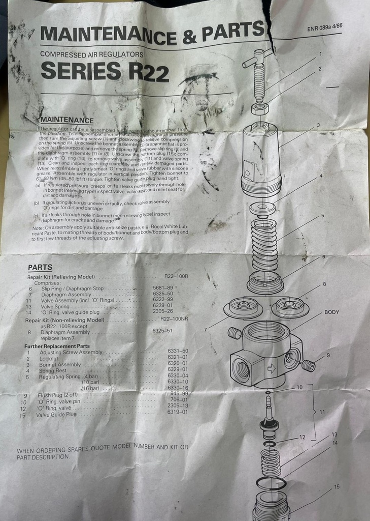 R22-100NR REPAIR KIT