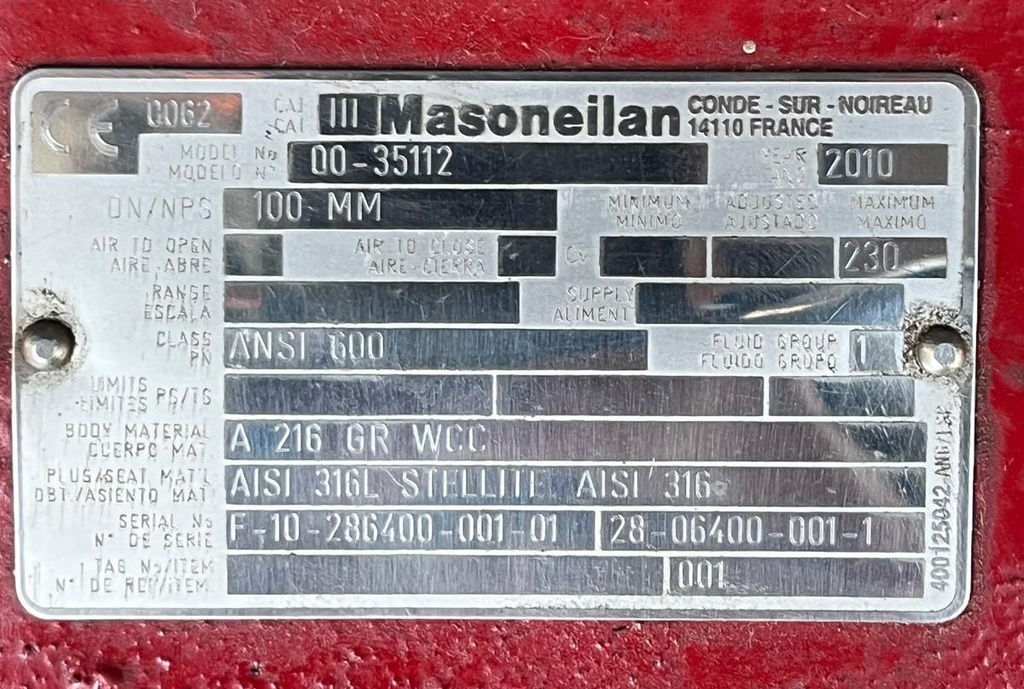 00-35212 DN100 VÁLVULA MASONEILAN