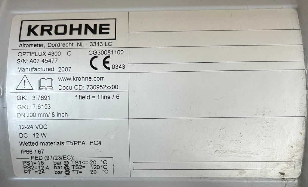 OPTIFLUX 4300 C 200 MM (8") CAUDALÍMETRO