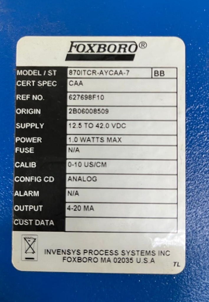 FOXBORO 870IT TRANSMISOR 870ITCR-AYCAA-7