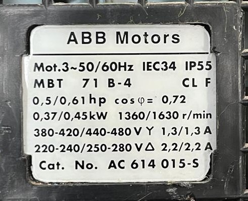 ABB MBT 71 B-4  0.37 KW USADO