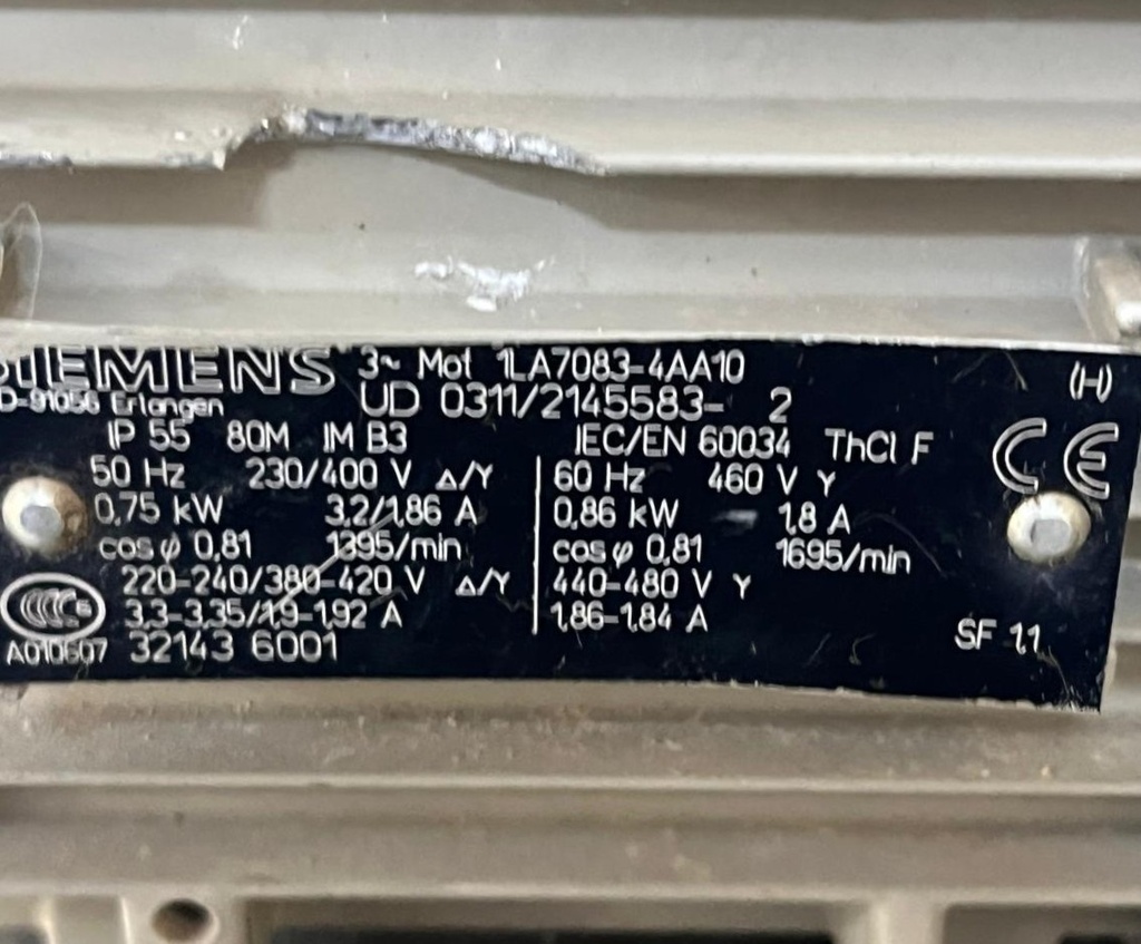 SISMENS 1LA7083-4AA10  0.75 KWUSADO 