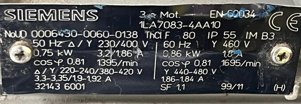 SIEMENS 1LA7083-4AA10  0.75 KW  USADO