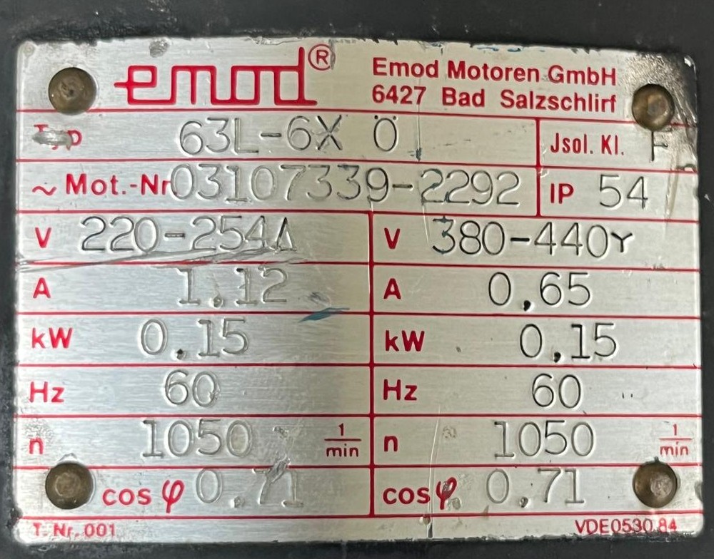 EMOD  63L-6X  0.15KW 850 RPM