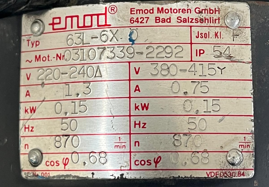EMOD  63L-6X  0.15KW 850 RPM