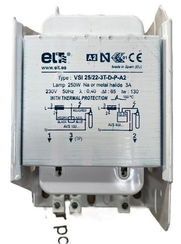 ELT VSI 25/22-3T-D-P-A2 reactancia para lámparas de descarga 250 W