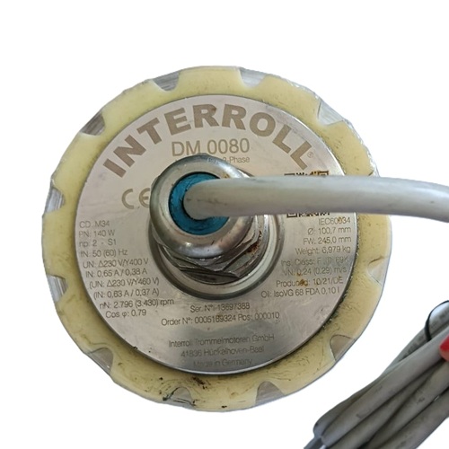 Mototambor Interroll DM 0080 trifásico 140W 2 Polos – Ø100,7mm usado 